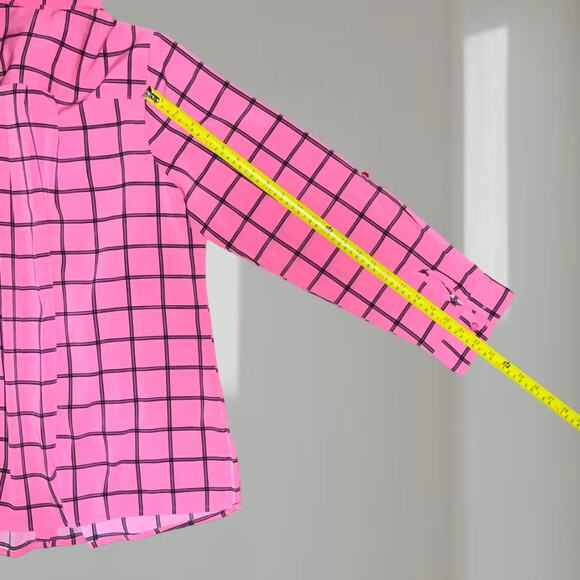 Studio Works Blouse – Pink/Black Grid Print Button-Up (XL) - Picture 7 of 7